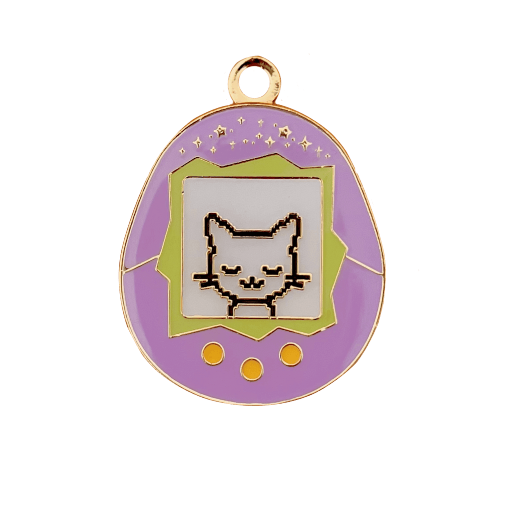 Cat Tamagotchi Enamel Pet Cat Collar ID Tag in Purple