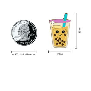 Cute Kawaii Boba Milk Tea Enamel Pet Tag Keychain Measurements