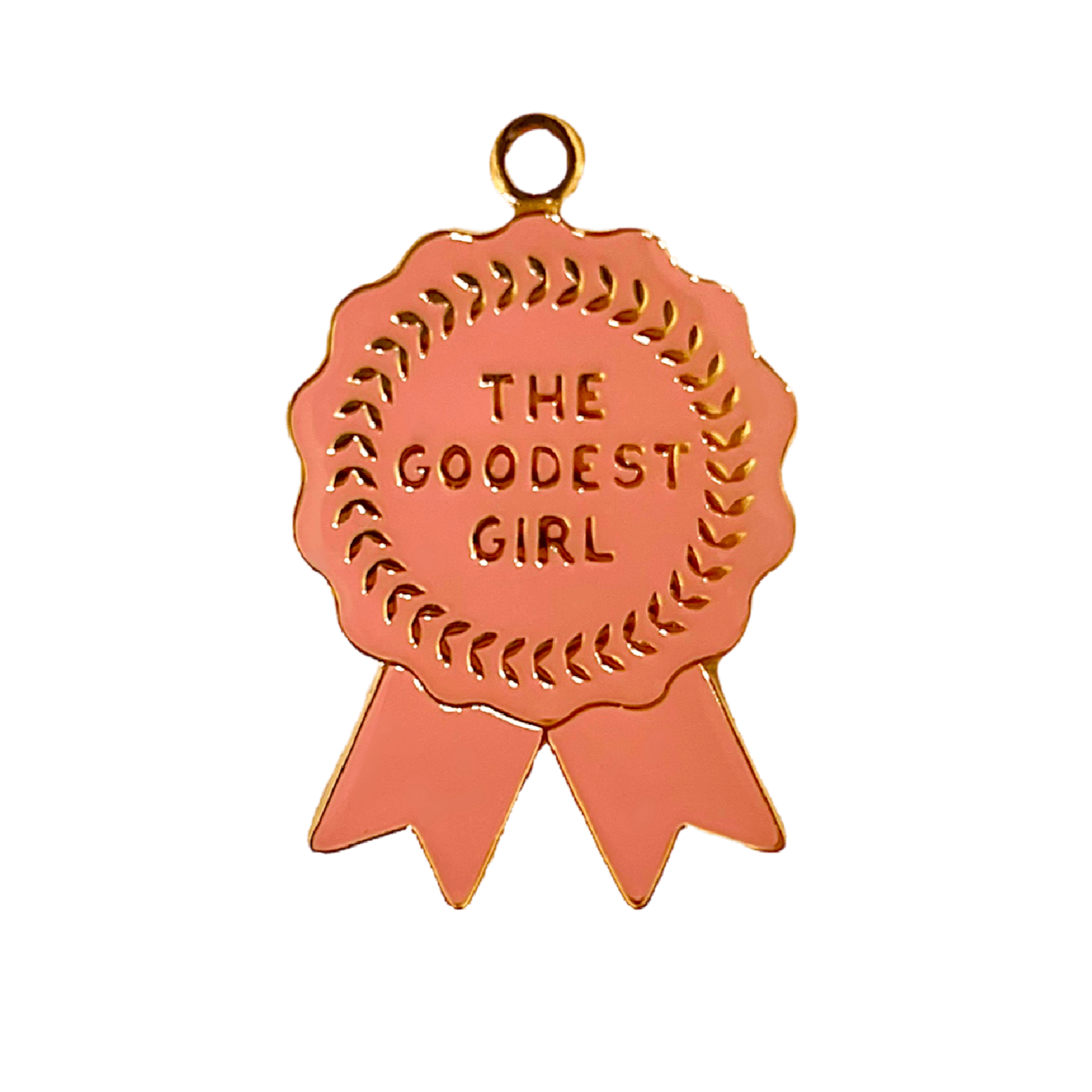 Dusty Pink Ribbon Award Goodest Girl Pet ID Dog Cat Collar Tag