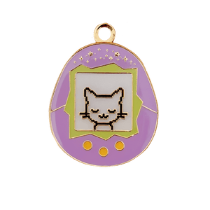 Cat Tamagotchi Enamel Pet Cat Collar ID Tag in Purple