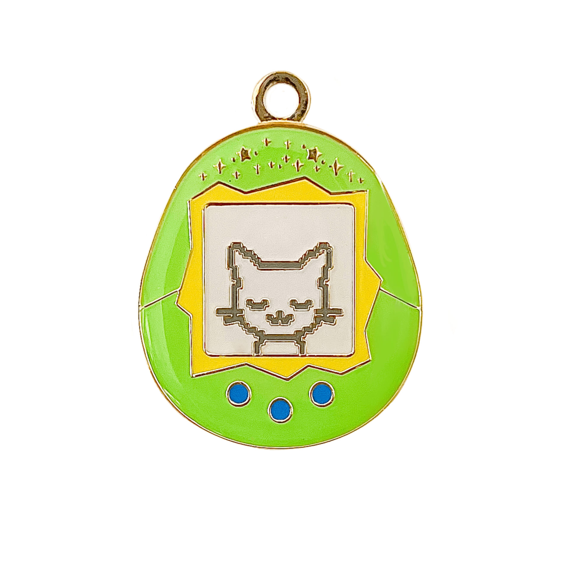 Kitty Cat Kawaii Tamagotchi Enamel Pet Tag Collar ID in Green