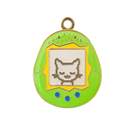 Load image into Gallery viewer, Kitty Cat Kawaii Tamagotchi Enamel Pet Tag Collar ID in Green
