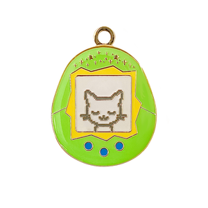 Kitty Cat Kawaii Tamagotchi Enamel Pet Tag Collar ID in Green