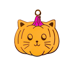CUTE HALLOWEEN PUMPKIN CAT O LANTERN ENAMEL CAT PET ID TAG KEYCHAIN