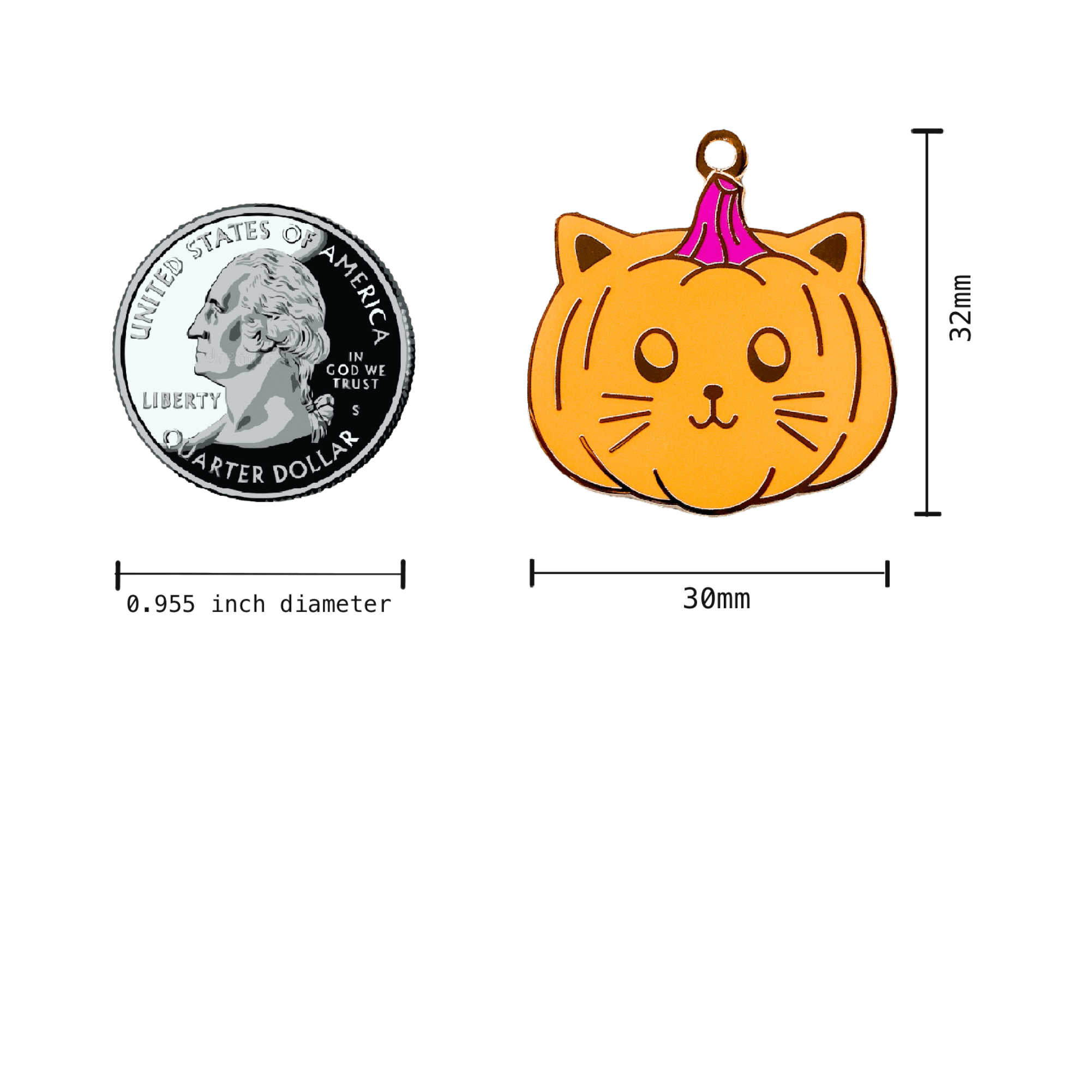 KAWAII HALLOWEEN PUMPKIN CAT O LANTERN ENAMEL CAT PET ID TAG KEYCHAIN MEASURES 30x32mm