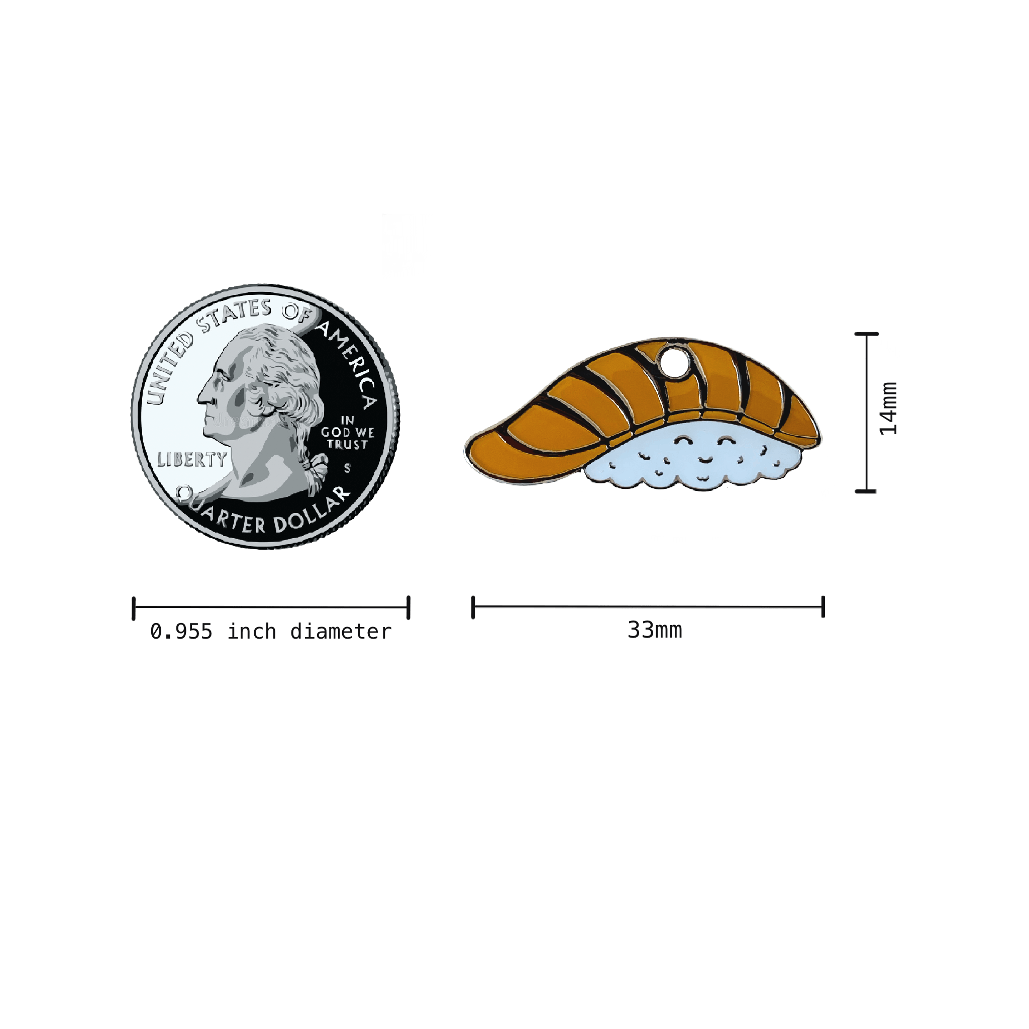 KAWAII SUSHI BABY NIGIRI ENAMEL PET TAG MEASUREMENTS