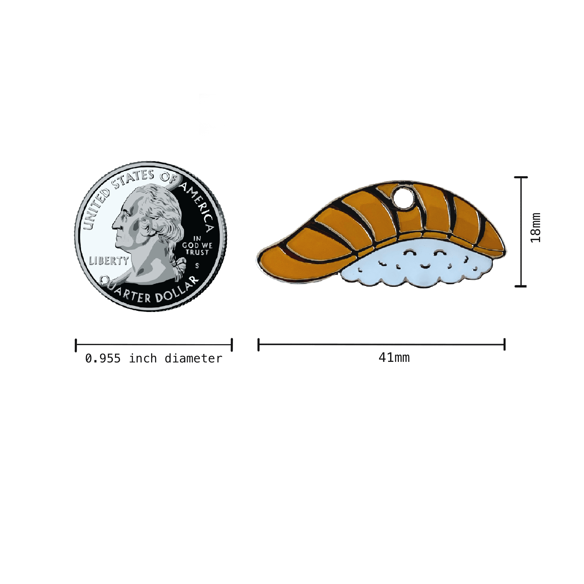 KAWAII SUSHI BIG NIGIRI ENAMEL PET TAG MEASUREMENTS