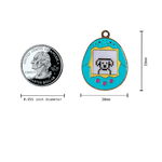 Load image into Gallery viewer, Big Tamagotchi Enamel Pet Tag in Teal Measurements
