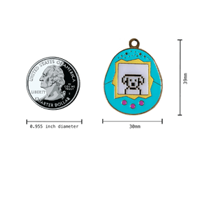 Big Tamagotchi Enamel Pet Tag in Teal Measurements
