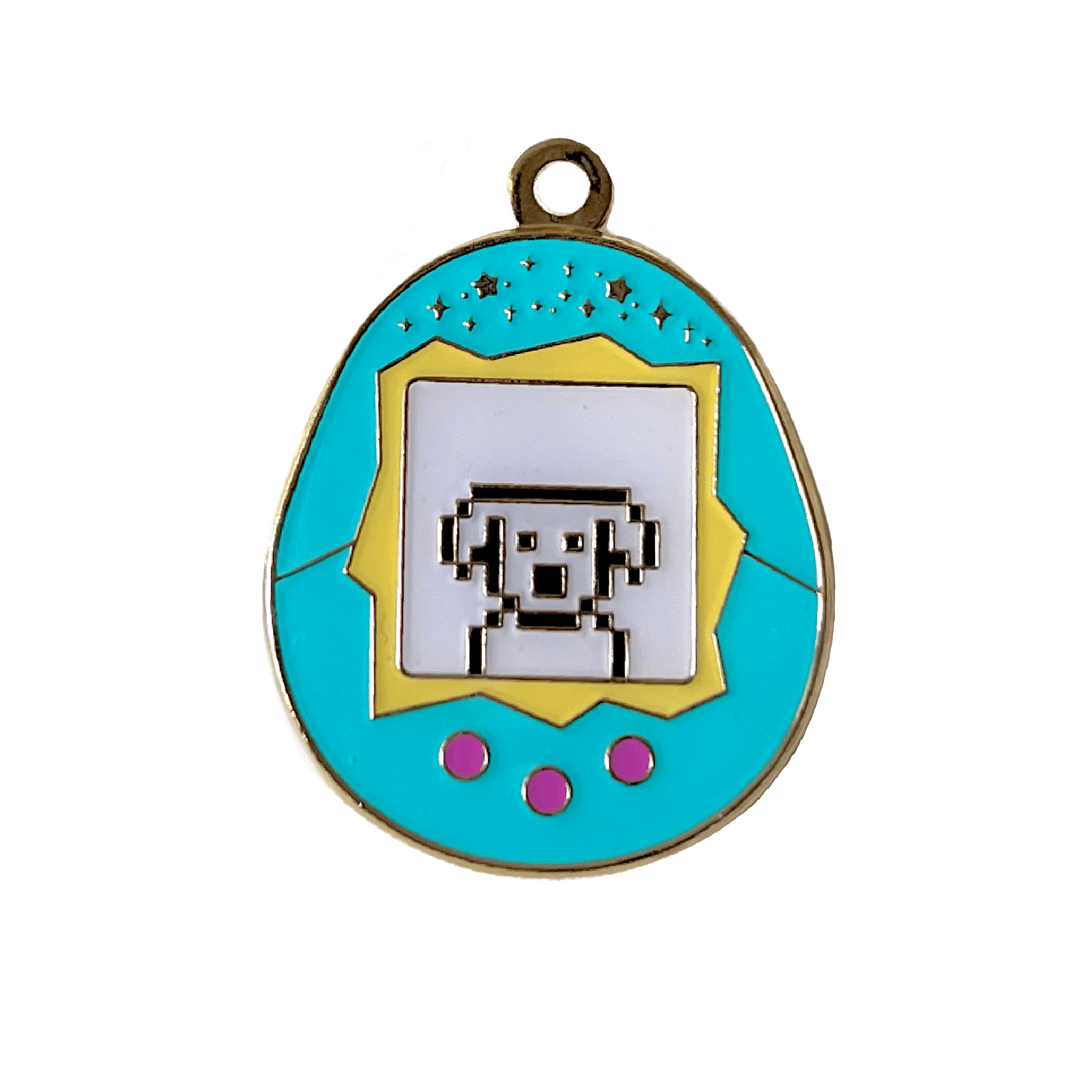 Nostalgia Tamagotchi Virtual Pet Enamel Pet Tag in Teal Big size