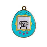 Load image into Gallery viewer, Nostalgia Tamagotchi Virtual Pet Enamel Pet Tag in Teal Big size
