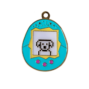 Nostalgia Tamagotchi Virtual Pet Enamel Pet Tag in Teal Big size