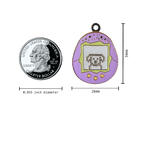 Load image into Gallery viewer, Small Tamagotchi Enamel Pet Tag in Purple Measurements
