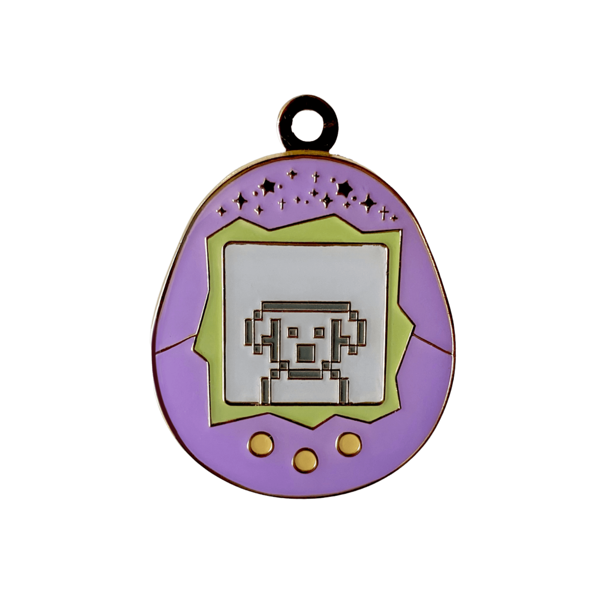 Nostalgia Tamagotchi Virtual Pet Enamel Pet Tag in purple small size