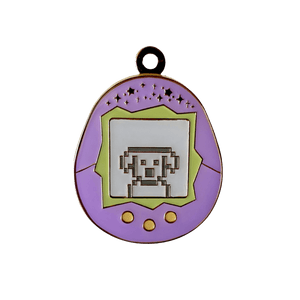 Nostalgia Tamagotchi Virtual Pet Enamel Pet Tag in purple small size