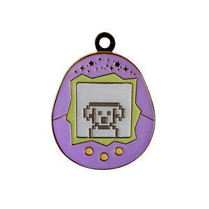 Nostalgia Tamagotchi Virtual Pet Enamel Pet Tag in purple small size